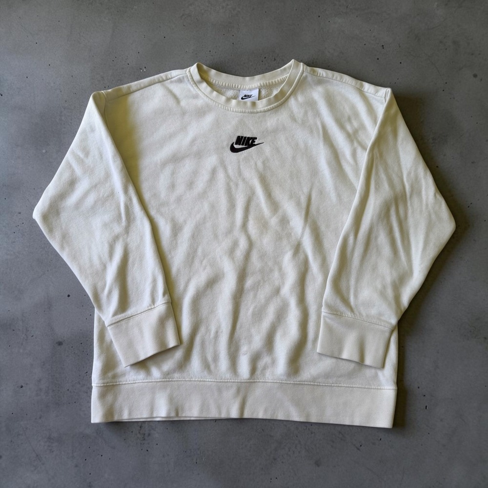 Nike Sportswear Essential Crewneck Sweatshirt Cream Off White Logo Womens L